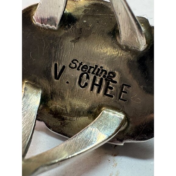 Estate Sterling Silver 925 Green Stone Ring Sz 7 Signed V Chee Navajo Vintage - Picture 5 of 8